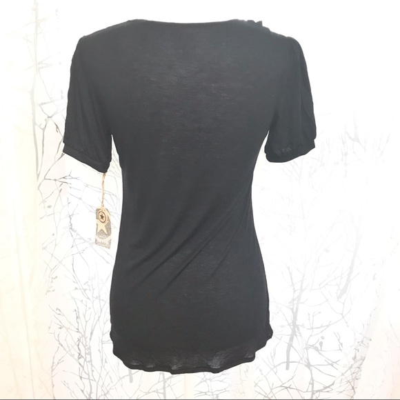 Converse all black ruffle button up string tie round neck short sleeve shirt top - Picture 7 of 8